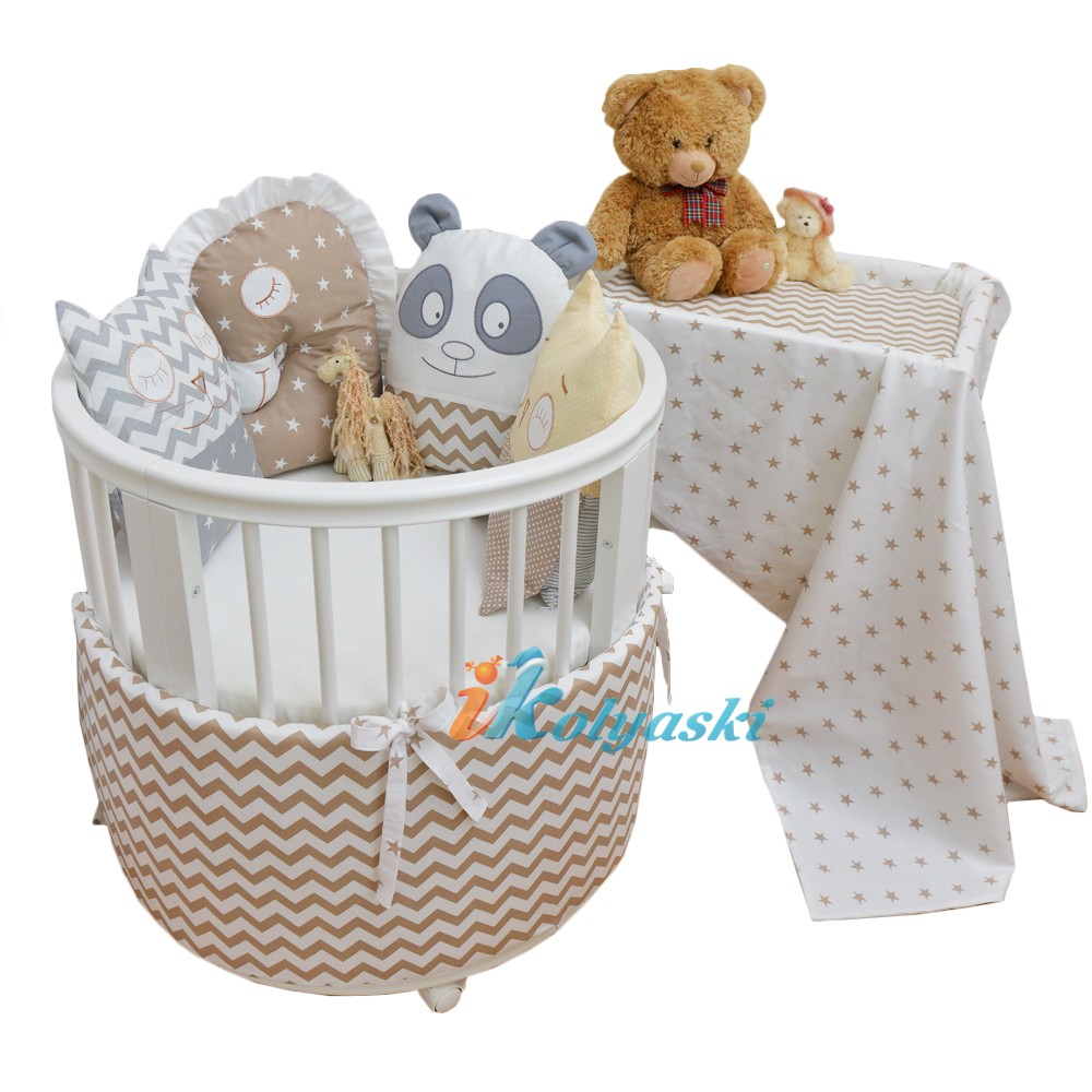 Комплект в кроватку 4-предметный, модный комплект в круглую/овальную кровать для новорожденного, СПЛЮШКИ ALIS