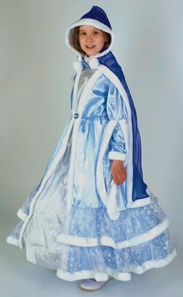 Костюм Снежной королевы. Детский карнавальный костюм,  в комплекте голубое длинное платье, накидка с капюшоном, артикул Н69969, фирма Шампания, на 4-10 лет, детские карнавальные костюмы, костюмы героев сказок Андерсена