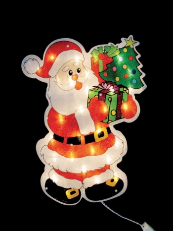 Новогодняя электрическая гирлянда-панно Дед Мороз с елкой, 46х35 см в пакете (белый провод), артикул Е91046, фирма Snowmen.  Электрогирлянда с блестящей поверхностью, 30 ламп, электрогирлянду новогоднюю купить