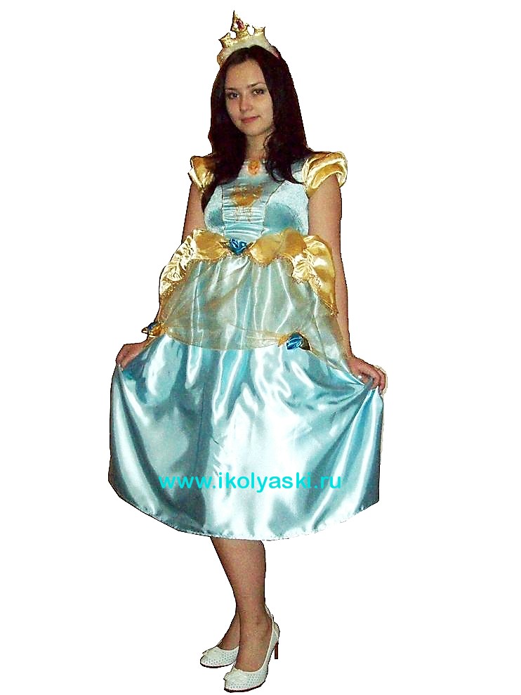 Детский карнавальный костюм  Принцесса Золушка, Голубое с золотым платье Синдереллы, костюм Дисней, карнавальный костюм героини сказки Шарля Перро 