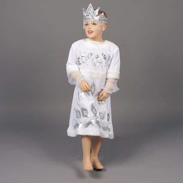 Карнавальный костюм Снежинки, белое платье и кокошник, код 132278, артикул CV 195-A, Лапландия, новогодний костюм снежинки, костюм снежной принцессы