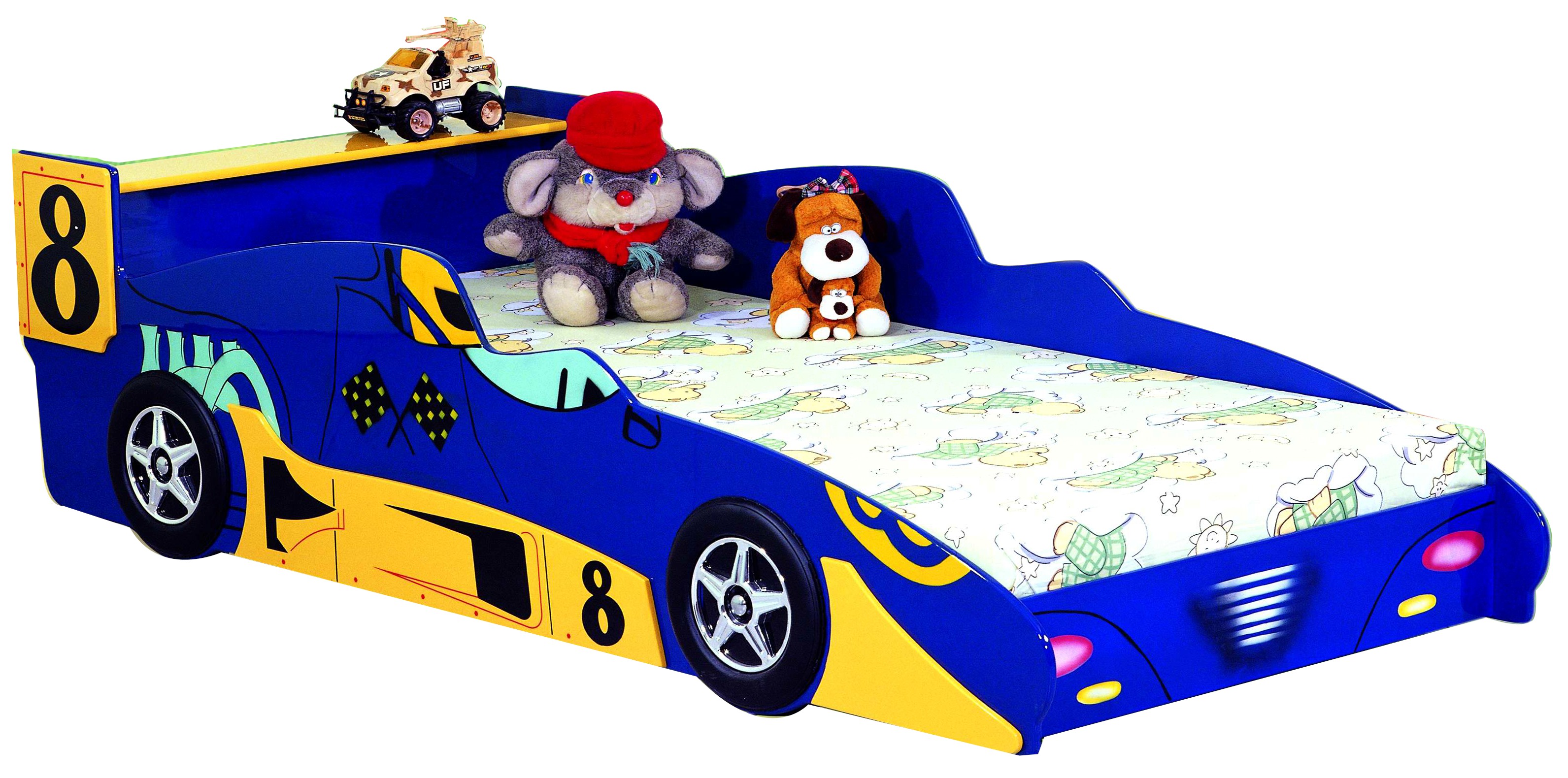 Детская кровать - Гоночная машина Формула 1 -  Racing Car F1, артикул 350, кровать для ребенка в возрасте от 3-х до 16 лет, в комплекте с матрасом, кровать машина из МДФ, цвет синий