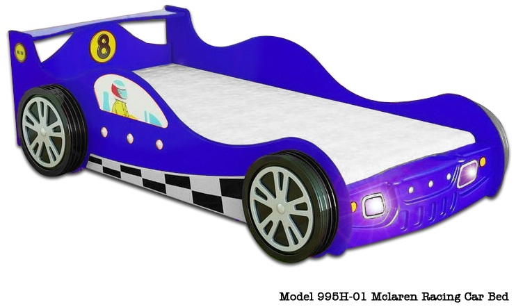 Детская кровать-машина из МДФ с подсветкой. Кровать - Гоночная машина Макларен - Mc Laren Racing Car СО СВЕТЯЩИМИСЯ ФАРАМИ, артикул 998, цвет синий