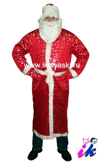 Костюм Деда Мороза красный, костюм для взрослых, артикул Е60217, фирма Snowmen. В комплекте шуба, шапка с волосами, кушак, рукавицы, борода.