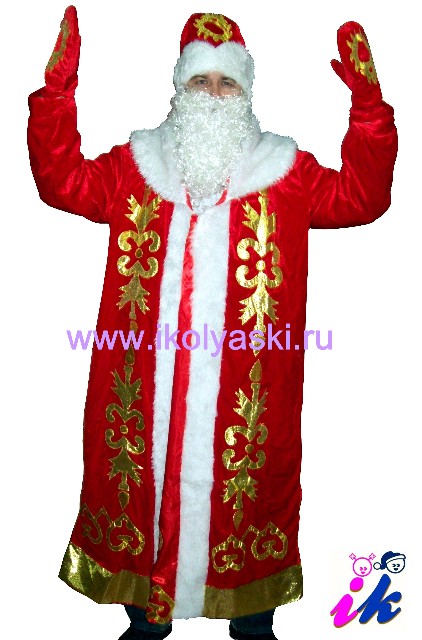 Красный Костюм Деда Мороза, код 132277, артикул CV-K180, фирма Лапландия. Новогодний профессиональный карнавальный костюм Деда Мороза для взрослых. В комплекте: шуба, шапка, варежки, борода, кушак. Костюм Деда Мороза купить в интернет магазине