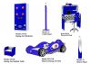 Детская спальня для мальчика, мебельный гарнитур 7 предметов, артикул 992, материал МДФ, цвет синий. Комплект детской мебели: кровать в виде гоночной машины в комплекте с кокосовым матрасом (размер 190х90 см), шкаф для одежды, письменный стол с полк