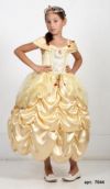 Детский карнавальный костюм Золотая Принцесса Бэль, золотое бальное платье принцессы Бэль - героини мультфильма Уолта Диснея Красавица и Чудовище, Walt Disney, артикул 7044  