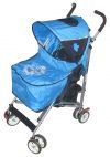 Детская коляска трость, коляска трость Ecobaby Tropic, Экобейби Тропик, с накидкой на ножки, цвет Sky, ярко-голубой с графитовым, коляска-трость на осень, трость с большим капором до бампера, трость с лежачим положением спинки, самая легкая трость на