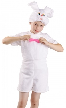 Детский карнавальный костюм из искусственного меха Зайчик белый, серый,  Остров игрушки, новогодние карнавальные костюмы, маскарадные костюмы, детские карнавальные костюмы, новогодний костюм зайца