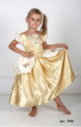 Детский карнавальный костюм Золотая Принцесса Золушка, Золотое платье Синдереллы, костюм Дисней, карнавальный костюм героини мультфильма Уолта Диснея  - Золушка, артикул 7042