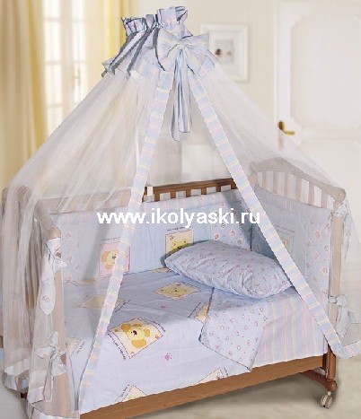 Комплект в кроватку 7 предметный с балдахином, Sweet Dreams, Свит Дримз, Сладкие сны, артикул 035, цвет голубой, Кидс Комфорт