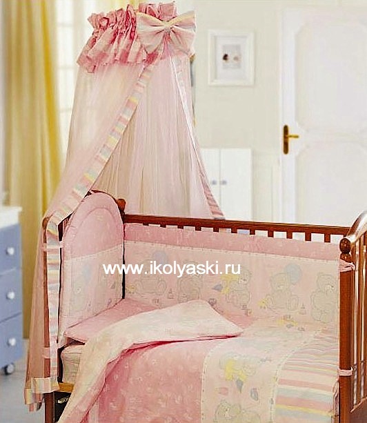 Комплект в кроватку 7 предметный с балдахином, Дрёма-2, артикул 033-2, цвет розовый,  Кидс Комфорт