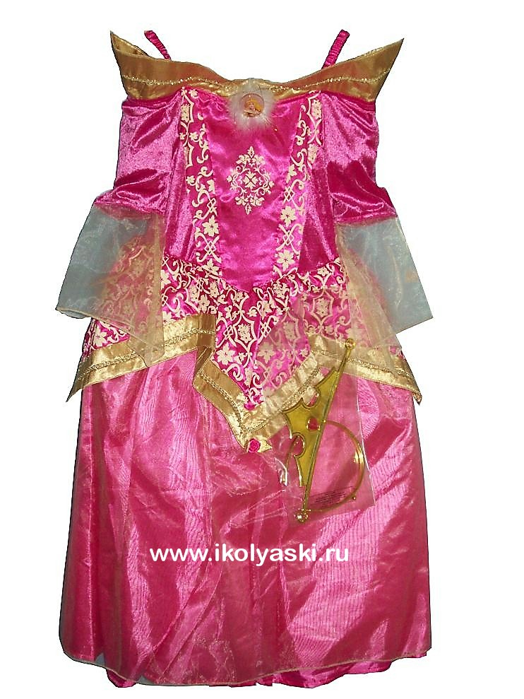 Детский карнавальнй костюм Золотая Принцесса Спящая Красавица, розовое с золотым бальное  платье принцессы Авроры, героини мультфильма Уолта Диснея, Sleeping Beauty Walt Disney , артикул 7059