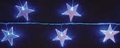 Новогодняя электрогирлянда, супер яркие лампы диоды LED, фигурные плафончики - звезды небьющиеся,   35 ламп, звезды размером 6.5 см, цвет ламп ярко-синий,  многофункциональная гирлянда, (8ф.), упакована в пвх, длина 7м, артикул Е60006    