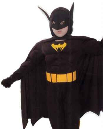 Детский карнавальный костюм Бэтмена с мускулатурой, артикул 87130-L, код 11399, фирма Лапландия, на 11-14 лет, детские карнавальные костюмы, маскарадный костюм для мальчика, для школьника, костюм Бэтмэна