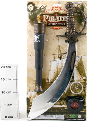 Набор Пирата: меч, подзорная труба, серьга, накладка на глаз, код 838-11, артикул К31541, фирма SNOWMEN. Аксессуар к карнавальному костюму пирата Джека Воробья