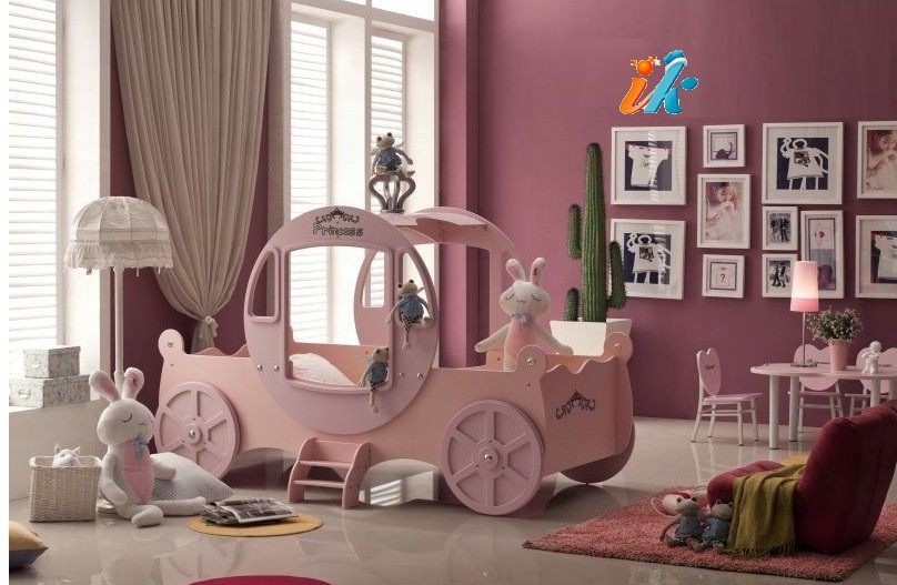 Кровать - карета  Принцессы, материал МДФ,  розовая кровать  для девочек, кровать в виде кареты, детские кровати, кровать-карета