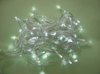 новогодняя электрогирлянда, 100 супер ярких экономичных диодных ламп LED, белого цвета, 2/8ф, прозрачный провод,  длина гирлянды 6,5м, упакована в пвх, артикул Н61806, фирма Снегурочка