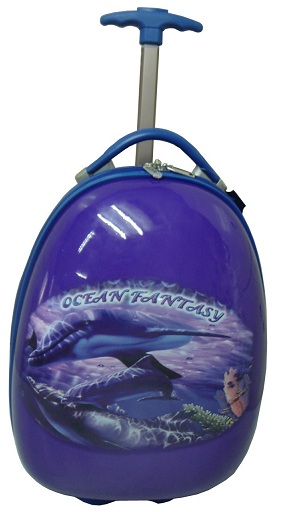 детский чемодан на колесах, детский чемодан на колесиках, Новинка, Детский чемодан Эгги на светящихся LED колесах Ocean Fantasy - Оушен Фэнтези Дельфины, размер 16