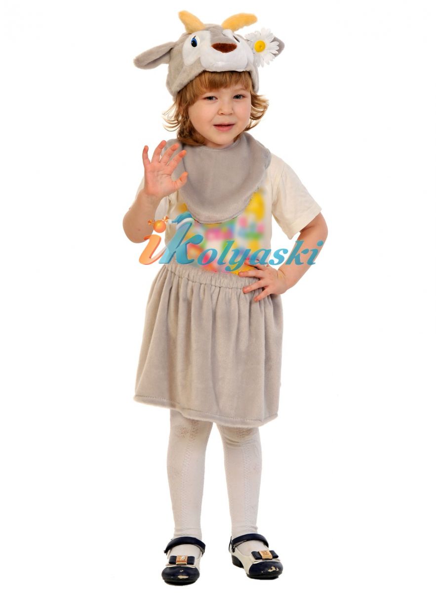 Костюм Козочки Лайт, костюм Козленка для девочки, костюм Козочки плюш, размер единый, рост 92-122 см, на 2-6 лет. В комплекте: юбка, манишка, шапка. 