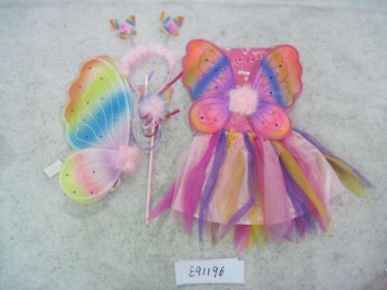 Радужные крылья Феи, крылья бабочки, в наборе: юбка, крылья со стразами, палочка-бабочка и ободок рожки с бабочками, размер крыльев 32х27см, 2 цвета, артикул Е91196, Snowmen
