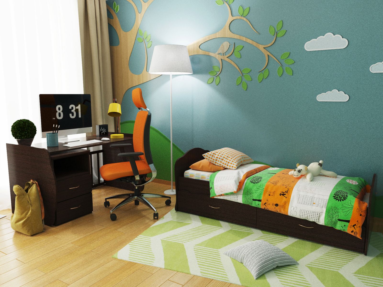 Детская кроватка-трансформер Алиса, кроватка для новорожденных с пеленальным комодом, подростковая кровать + письменный стол с ящиками