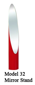 Зеркало-стойка на круглой подставке в детскую комнату, материал стойки МДФ, подставка металл, цвет красный