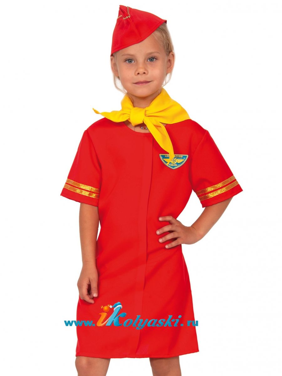 Костюм Стюардессы крассный для девочки, детский карнавальный костюм стюардессы, размер S, рост 116-122 см, на 4-7 лет, артикул 5286
