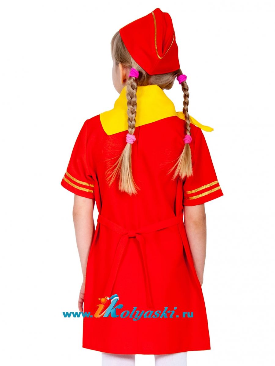 Костюм Стюардессы красный для девочки, детский карнавальный костюм стюардессы, размер М, рост 116-122 см, на 4-7 лет, артикул 5286