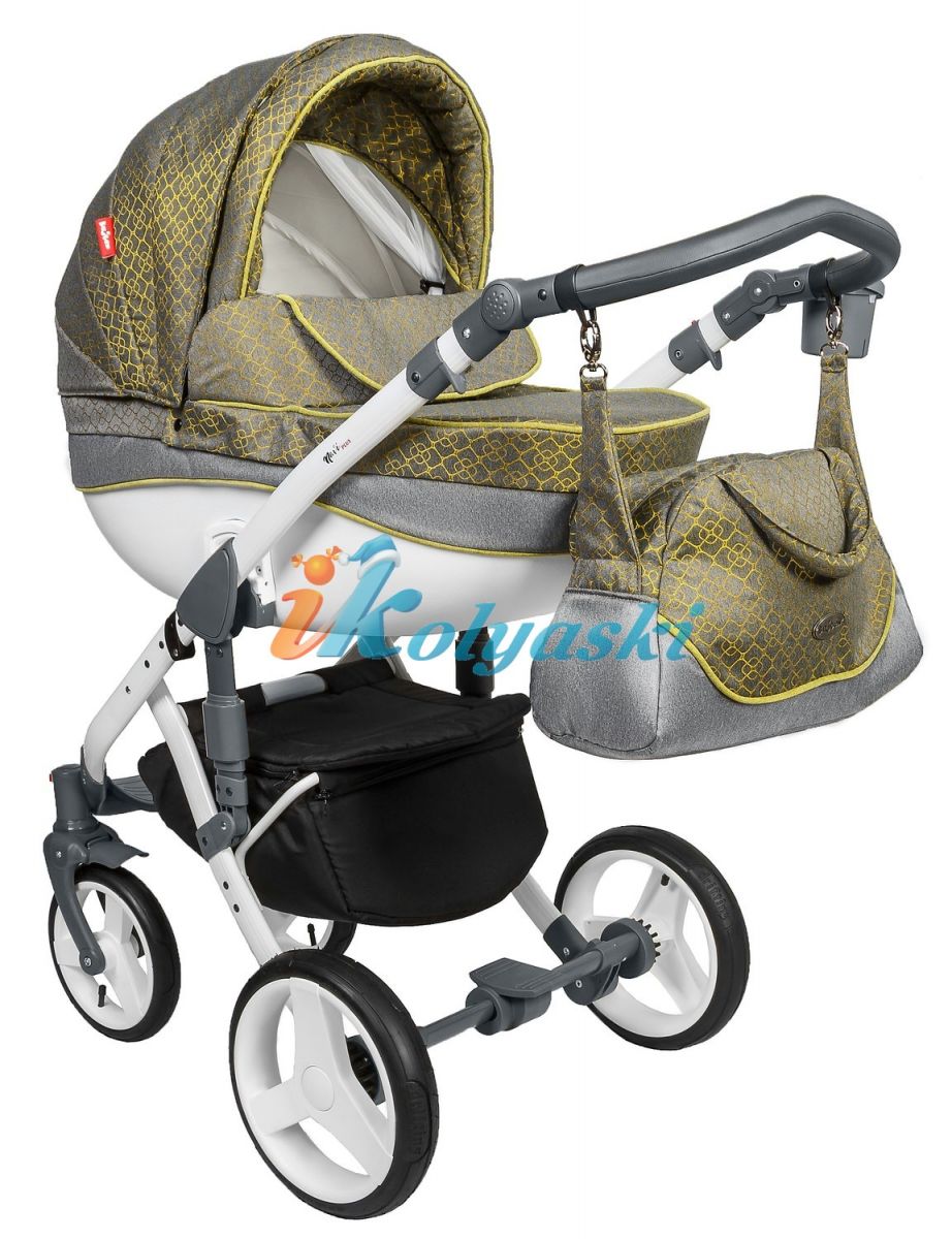 Kajtex Navy Plus Soft 2 в 1 экокожа и Basic Collection ткань, детская коляска для новорожденных, модульная на поворотных колесах, 2 в 1 Roan Bass Soft  - Роан Басс шасси Софт, обшивка люльки экокожа или ткань. Новинка 2018. Цвет 821А7767 ткань гобелен