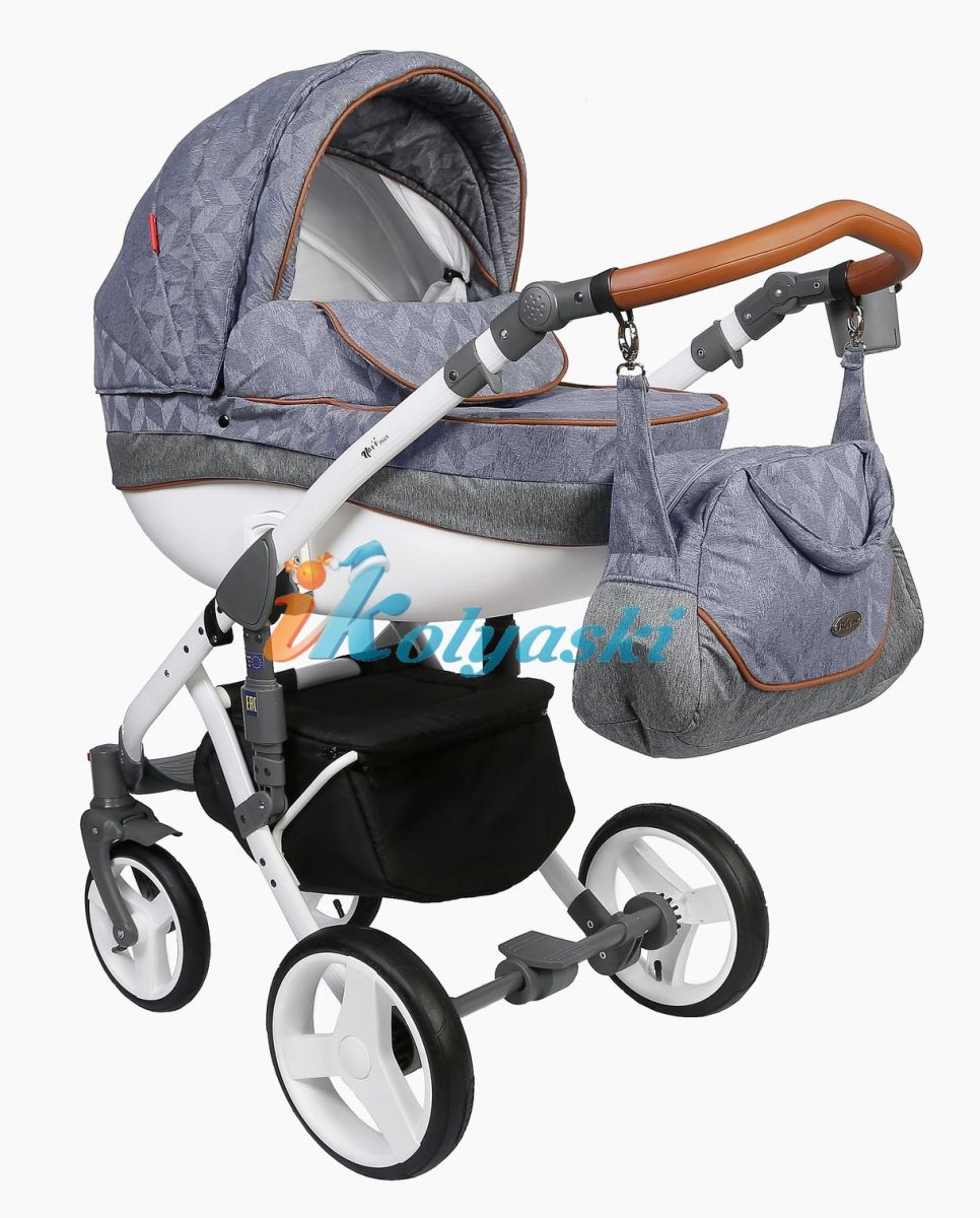 Kajtex Navy Plus Soft 2 в 1 экокожа и Basic Collection ткань, детская коляска для новорожденных, модульная на поворотных колесах, 2 в 1 Roan Bass Soft  - Роан Басс шасси Софт, обшивка люльки экокожа или ткань. Новинка 2018. Цвет 821А7773 ткань жаккард