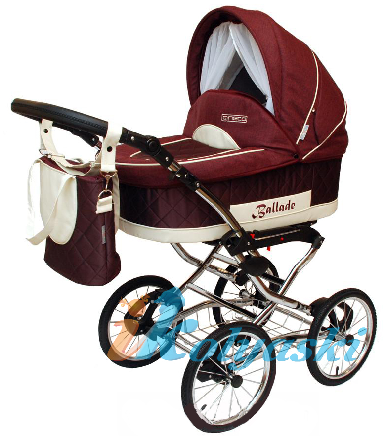 Детская коляска для новорожденных Aneco Ballade Karo на больших колесах, 2 в 1