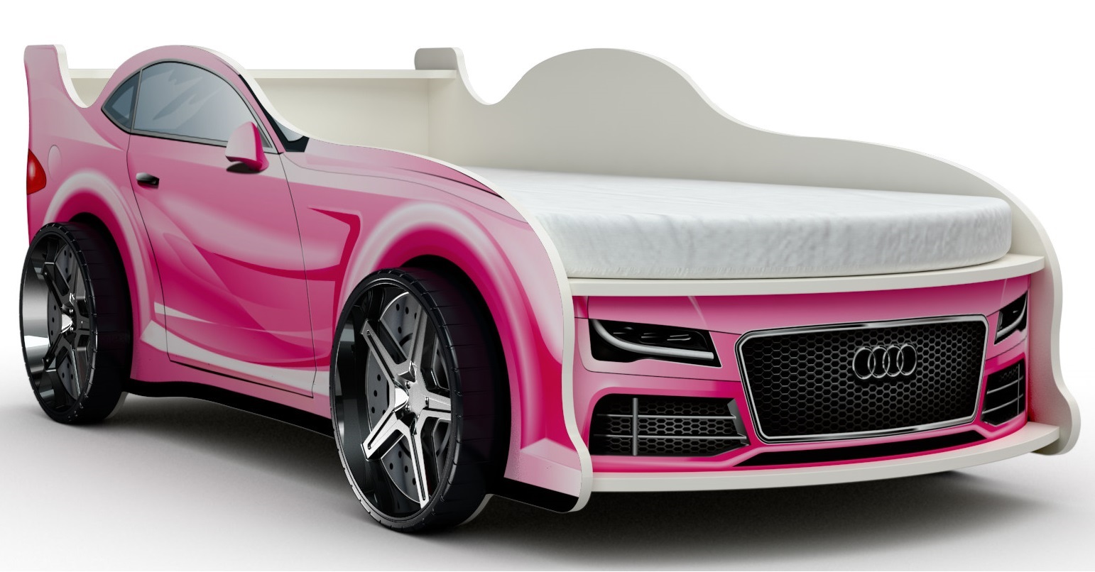 Детская кровать машина АУДИ с матрасом, ложе 180х80 см, фотопечать, ЛДСП, цвет розовый Vivera mebel