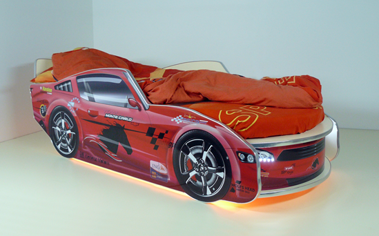 Детская кровать машина МОЛНИЯ ПРЕМИУМ КРАСНАЯ с матрасом и подсветкой, купить кровать-машину, кровать-машина для мальчика, кровать-машина с подсветкой