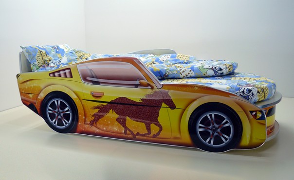 Детская кровать машина, кровать машина МУСТАНГ ПРЕМИУМ желтая, кровать машина для мальчика, кровать от 3 лет, детская кровать машина купить, машина кровать для мальчика, машина кровать для мальчика, кровать в виде машины, кровать машина фото, кровать