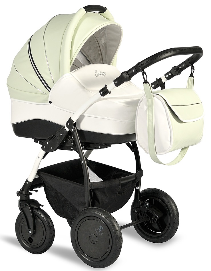 Детская универсальная коляска Slaro Indigo 17 S F из эко-кожи,  коляска 3 в 1, шасси на передних поворотных колесах, колеса надувные, цвет S11