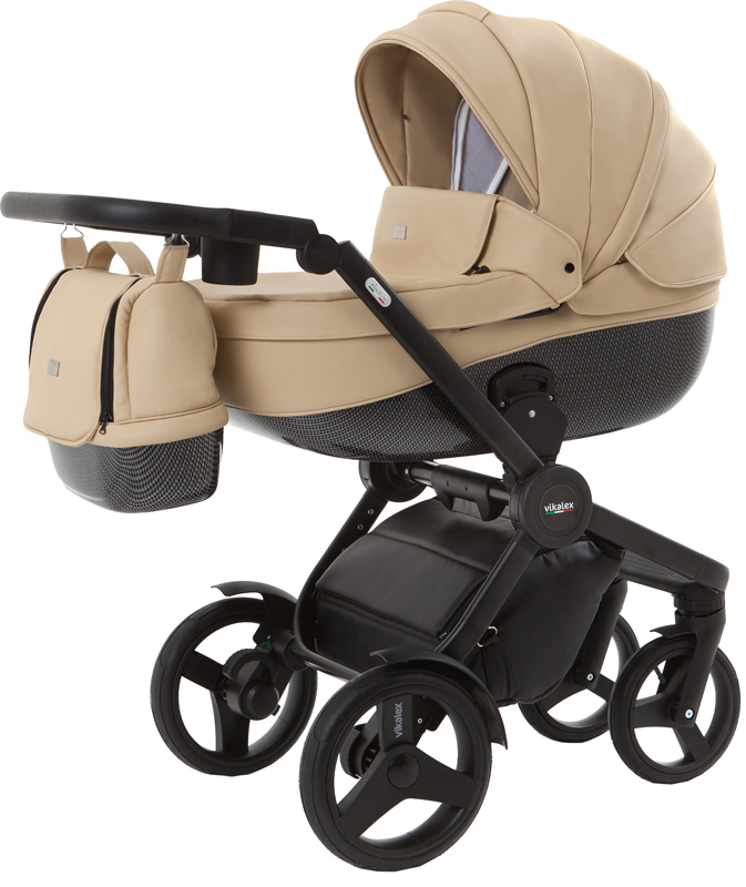 Vikalex Borbona коляска для новорожденных 3 в 1 на поворотных колесах, отделка карбон, Италия, цвет Leather Ecru