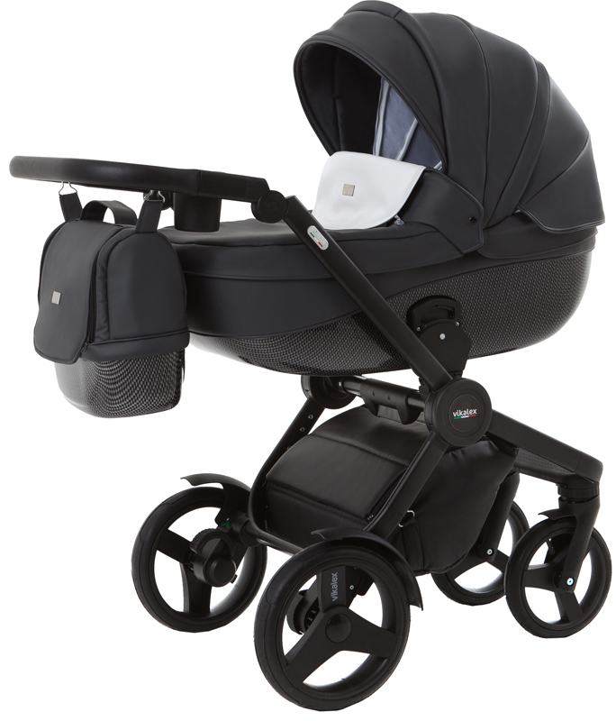 Vikalex Borbona коляска для новорожденных 3 в 1 на поворотных колесах, отделка карбон, Италия, цвет Leather Grey