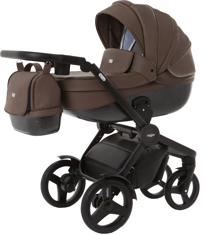 Vikalex Borbona коляска для новорожденных 3 в 1 на поворотных колесах, отделка карбон, Италия, цвет Leather Mocca