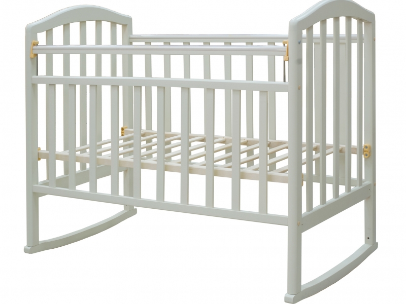 Детская кроватка для новорожденного Алита-2, колесо-качалка, 2 уровня ложа, ПВХ-накладка - грызунок, опускающаяся боковая стенка, массив березы, цвет белый, Ecobaby