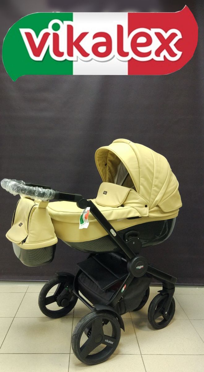 Vikalex Borbona коляска для новорожденных 3 в 1 на поворотных колесах, отделка карбон, Италия