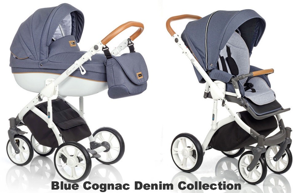 Roan Bass Soft LE 2 в 1, Denim Collection,Детская коляска для новорожденных, на поворотных колесах,  цвет Blue Cognac
