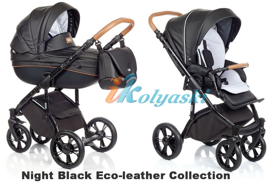 Roan Bass Soft LE 2 в 1, Eco-Leather Collection, Детская коляска для новорожденных, на поворотных колесах,  цвет Night Black