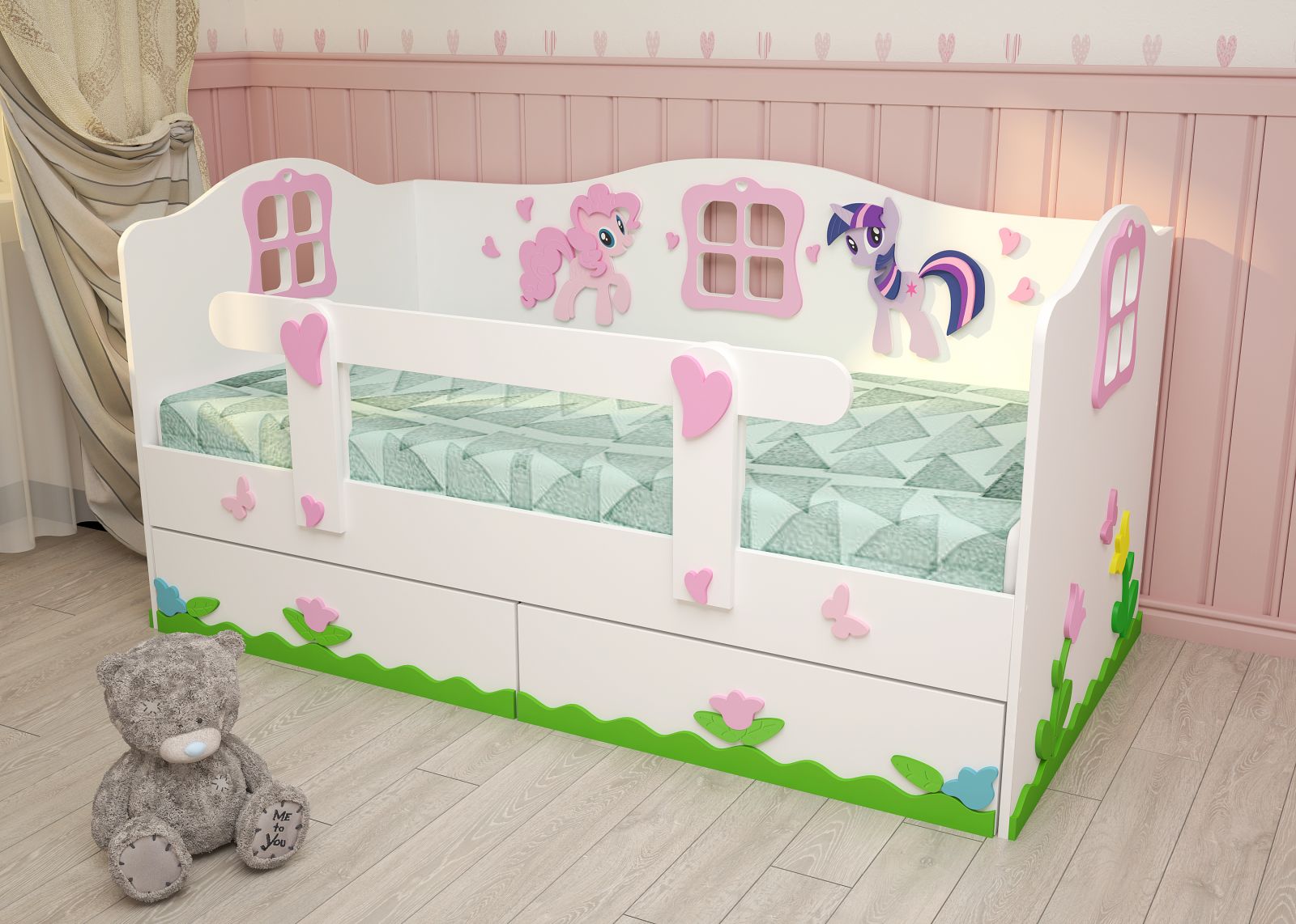 Детская кровать с бортиками со съемным бортиком и ящиками Пони My little Pony 