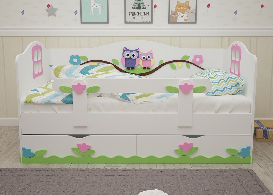 Детская кроватка с бортиками со съемным бортиком для девочки Совята Экобейби-Д