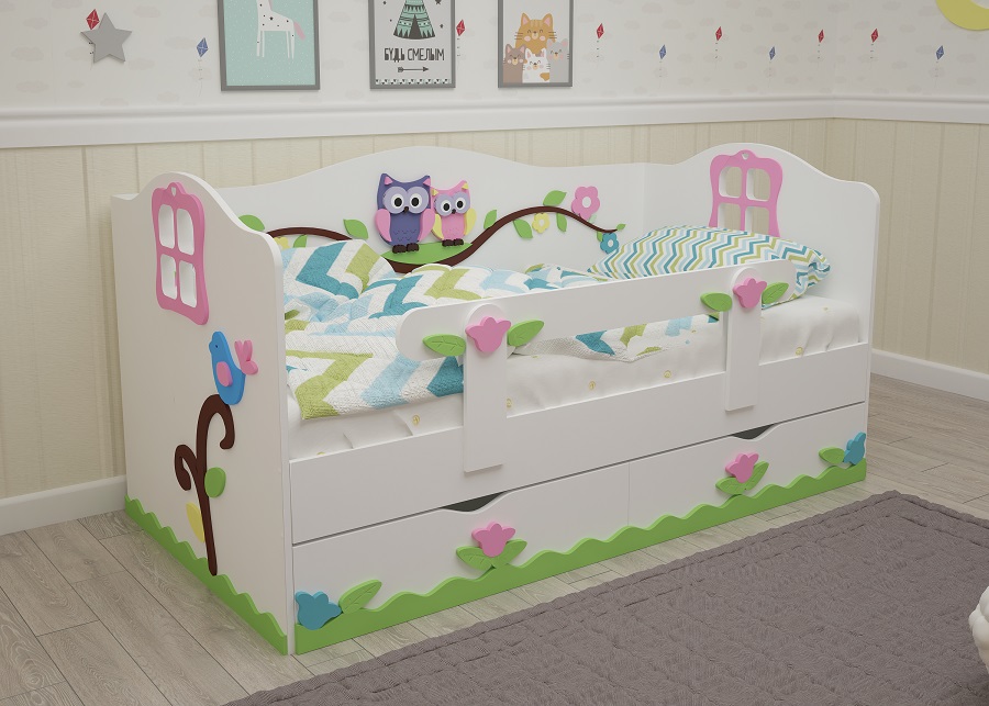 Детская кроватка с бортиками со съемным бортиком для девочки Совята Экобейби-Д