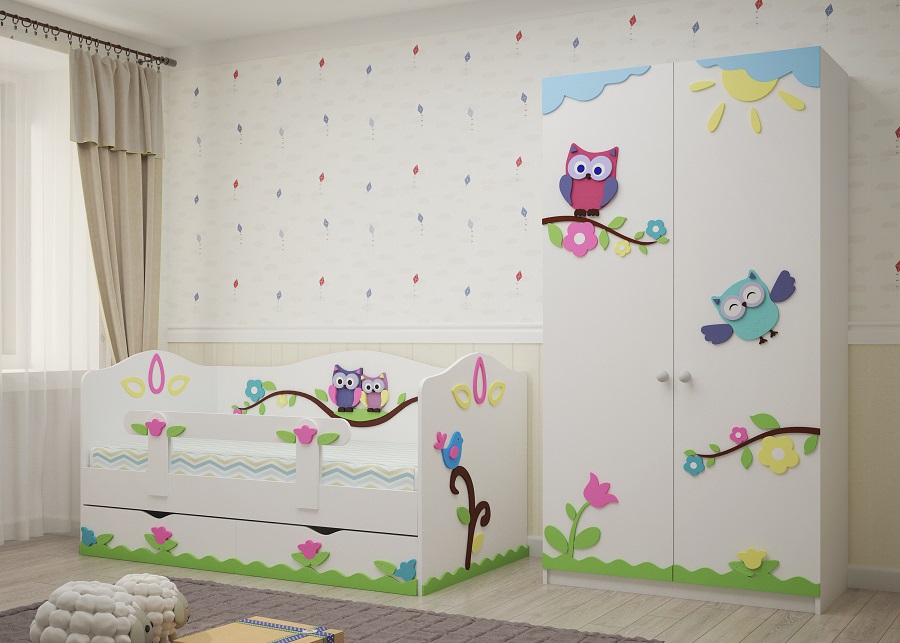 Детская спальня белая мебель для девочки Совушки Ecobaby-Д