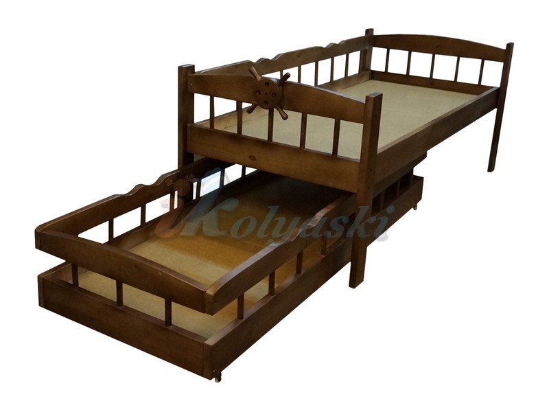 Детская двухъярусная кровать Крузенштерн со вторым выкатным ложем,  с бортиком на каждом ярусе, размер ложа от 190х80 см, массив, ВМК-Шале