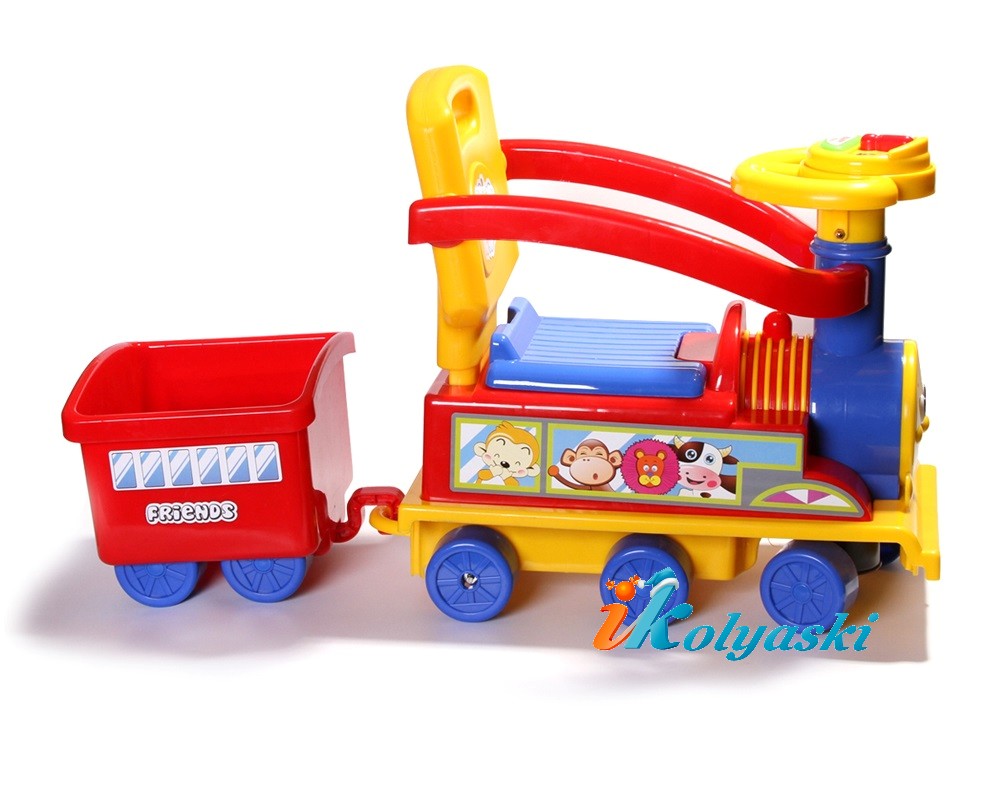 Детская каталка поезд, паровоз Prince Toys Train Happy Friends от 1 года, Красный с сине-желтой отделкой, артикул 552, фирма Prince Toys. Детская каталка-поезд Prince Toys Train, детские каталки Prince Toys, каталка детская, детская каталка паровоз, детская каталка поезд, детская каталка паровоз на колесах, каталка детская фото