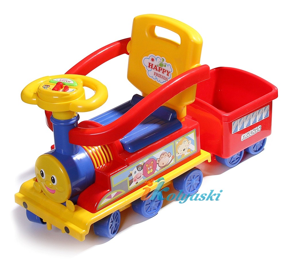 Детская каталка поезд, паровоз Prince Toys Train Happy Friends от 1 года, Красный с сине-желтой отделкой, артикул 552, фирма Prince Toys. Детская каталка-поезд Prince Toys Train, детские каталки Prince Toys, каталка детская, детская каталка паровоз, детская каталка поезд, детская каталка паровоз на колесах, каталка детская фото